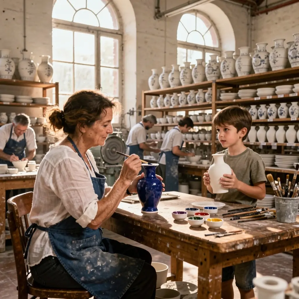 Künstler bei der Arbeit an einem Porzellanartikel in der renommierten Meissener Porzellanmanufaktur.